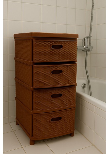 Kahverengi Büyük Boy Çok Katlı Plastik Komidin ve Sebzelik Seti fiyatları