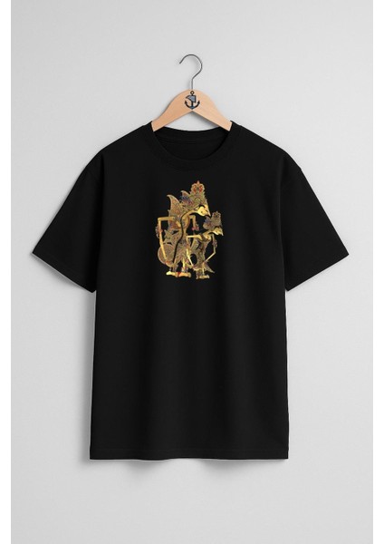 Oversize Java Wayang Gölge Oyun Ramayana Göğüs Tasarımlı Unisex T-Shirt
