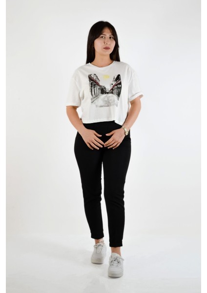 Sıfır Yaka Baskılı T-Shirt - Ekru fiyatları