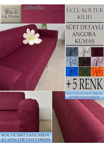 Süet Detaylı Angora Kumaş 3lü Komple Giydirme Kanepe & Çekyat, Bohem, Porto, Vb. Model Koltuk Kilifi
