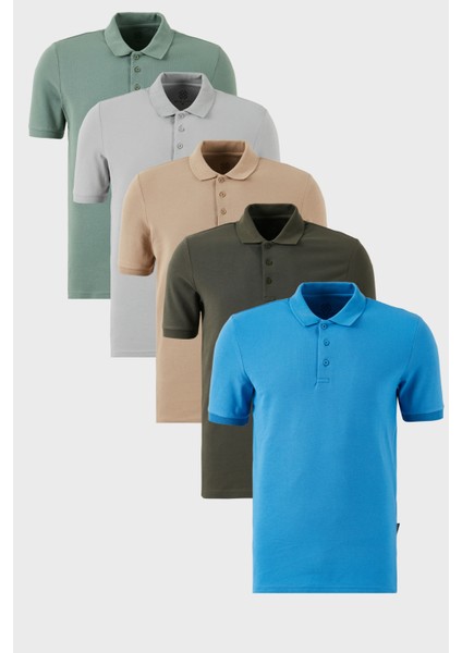 Pamuklu Regular Fit Düğmeli Polo Yaka 5'li Paket T Shirt Erkek T Shirt 5902127S5