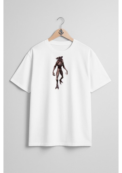 Oversize Demogorgon Eleven Dungeons Göğüs Tasarımlı Unisex T-Shirt