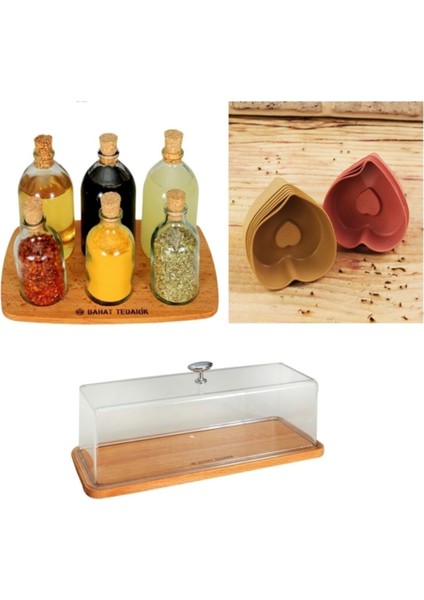 Kahverengi Mutfak Seti: Kek Kalıbı, Fanus, Sirkelik ve Baharatlık Takımı