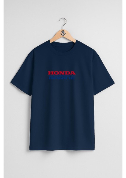 Oversize Honda Marine Göğüs ve Sırt Tasarımlı Unisex T-Shirt