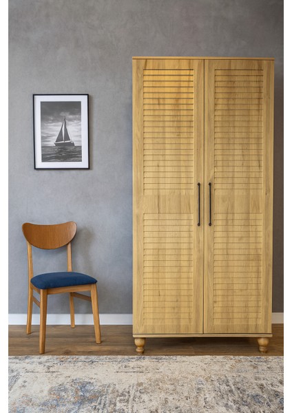 Pera Wood Genç Odası Dolabı | 2 Kapaklı & Çekmeceli | MDF Gövde | REHAU Panjur Kapak | Ağaç Ayaklı Şık Tasarım