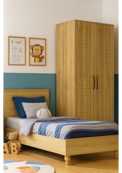 Pera Wood Genç Odası Dolabı | 2 Kapaklı & Çekmeceli | MDF Gövde | REHAU Panjur Kapak | Ağaç Ayaklı Şık Tasarım fiyatları