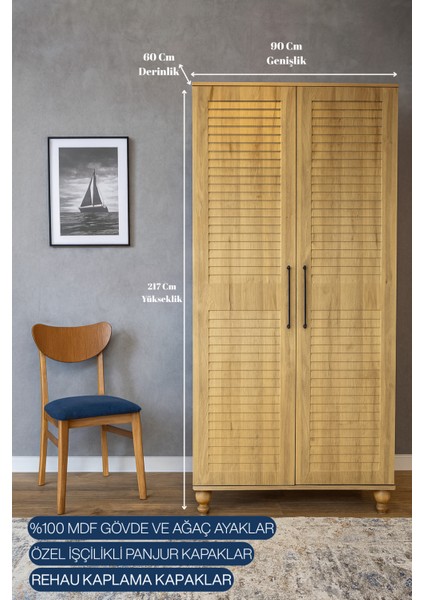 Pera Wood Genç Odası Dolabı | 2 Kapaklı & Çekmeceli | MDF Gövde | REHAU Panjur Kapak | Ağaç Ayaklı Şık Tasarım fırsatları