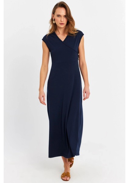 Kadın Lacivert Düğme Detaylı Kruvaze Midi Elbise EY0011 indirimleri