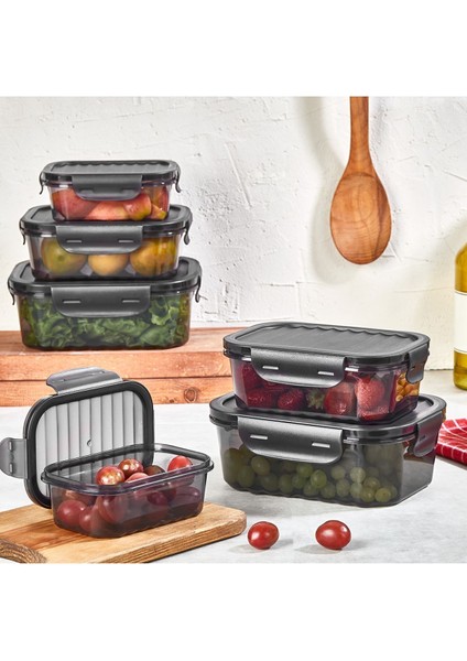 3'lü Vakumlu Sızdırmaz Saklama Kabı Seti, 500ML-1700ML, Gri Renk