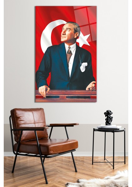 Atatürklü Türk Bayrağı Cam Tablo, Modern Ev Ofis Dekoru, Hediyelik Duvar Dekorasyonu, Kırılmaz Cam fiyatları