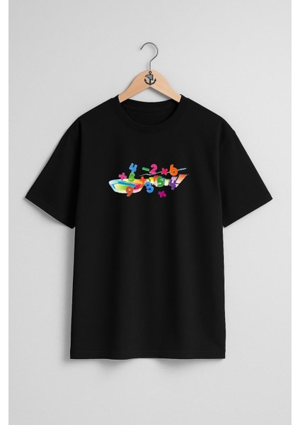 Oversize Matematik Sayılar Numbers Göğüs Tasarımlı Unisex T-Shirt