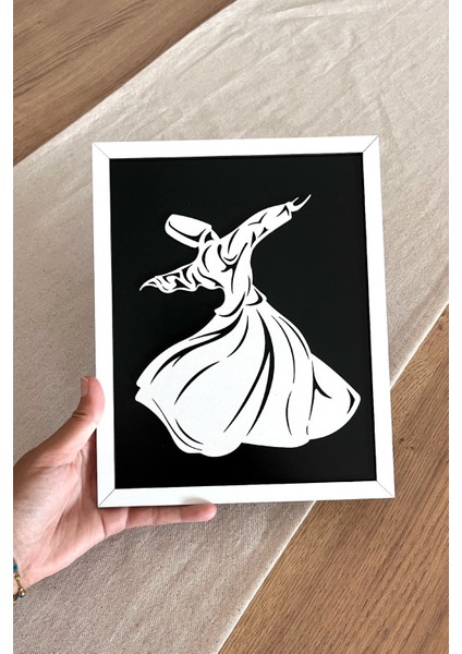 Modern Beyaz Çerçeveli Ahşap Semazen (Mevlana) Tablosu – 25X20 cm fiyatları
