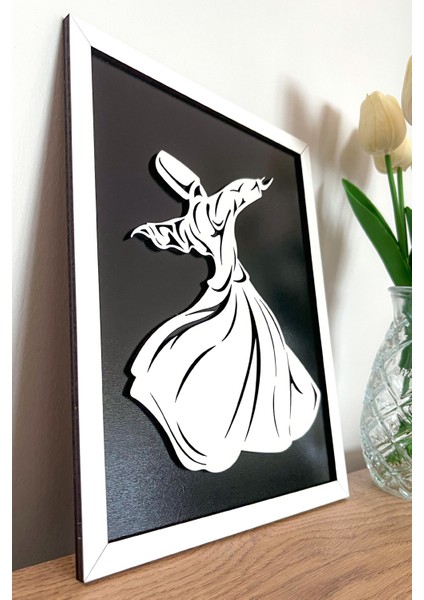 Modern Beyaz Çerçeveli Ahşap Semazen (Mevlana) Tablosu – 25X20 cm fırsatları