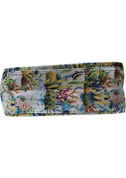 Kadın Plaj Çantası Fermuarlı Içi Astarlı Cepli Akvaryum Desenli Yumuşak Halat Saplı fırsatları