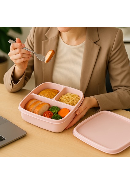 3'lü Set Bölmeli Kare Saklama Kabı Pembe fırsatları