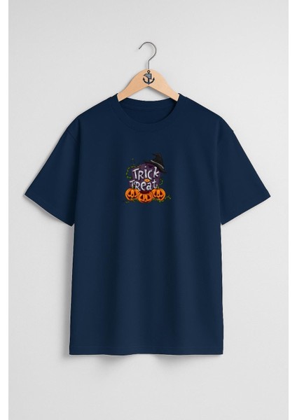 Oversize Trick Or Treat Hallowen Göğüs Tasarımlı Unisex T-Shirt