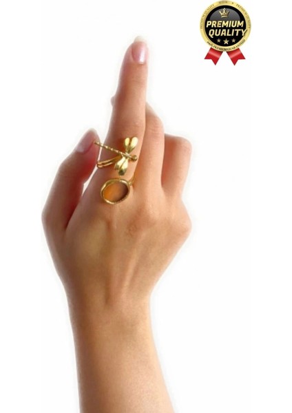 Özel Üretim Altın Pirinç Kaplama Vintage Görünümlü Şık Tasarımlı Ayarlanabilir Doğal Taş Kadın Yüzük modelleri