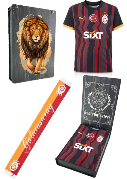 Orijinal Lisanslı 2024/25 Alternatif Siyah Taraftar Forma + Şal Kaşkol Set Hediyelik Ahşap Kutulu
