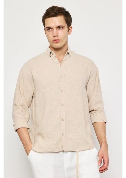 Keten Uzun Kollu Oversize Gömlek