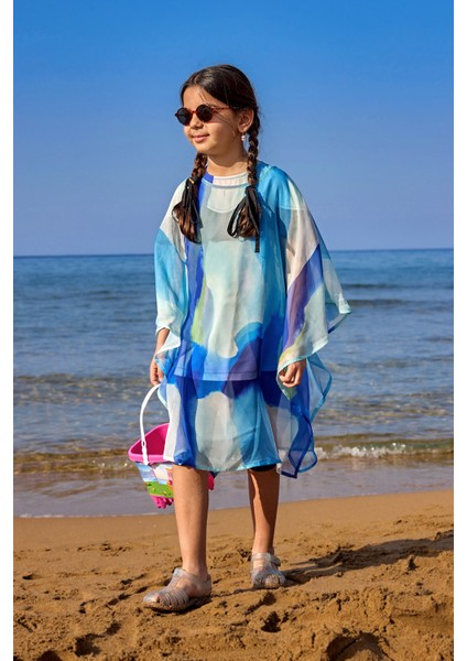 Kız Çocuk Pareo | Hafif Mavi Desenli Tek Parça – CP2501 fırsatları