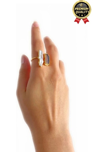 Özel Üretim Altın Pirinç Kaplama Vintage Görünümlü Şık Tasarımlı Ayarlanabilir Doğal Taş Kadın Yüzük modelleri