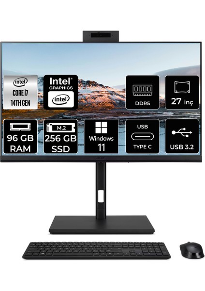 Veriton 4000 Intel Core I7 14700 96GB 256GB SSD 27" Fhd W11P All In One Bilgisayar & Per4 USB Bellek DQR23EM003P416