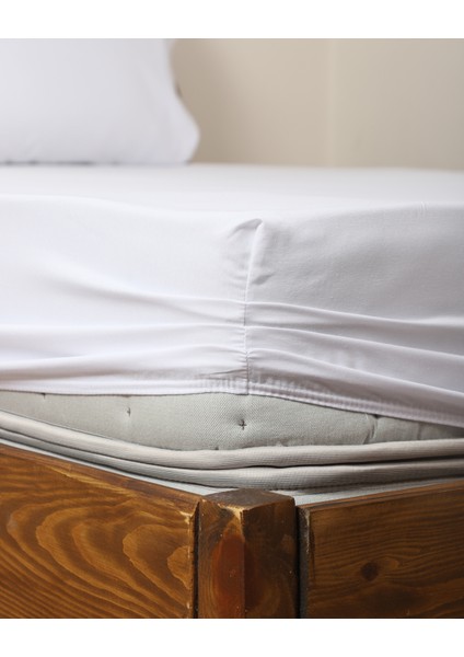 Fitted Pamuklu Kumaş Yatak Çarşaf ve Yastık Kılıf Takımı-Lastikli-Solmaya Dayanıklı-Beyaz modelleri