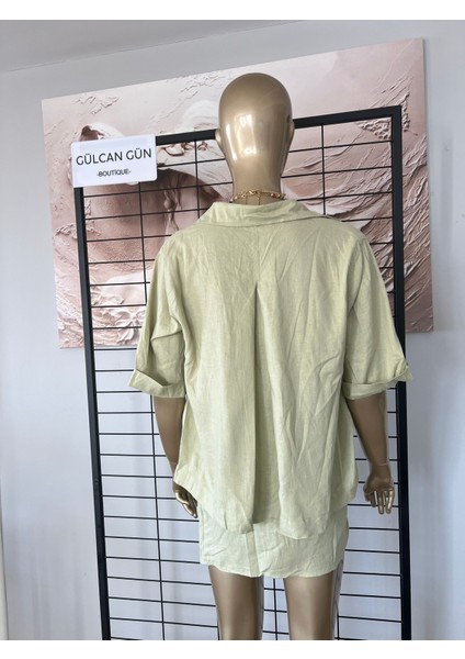 Yeşil Keten Gömlek Etekli Takım