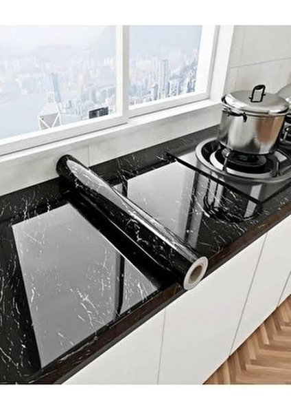 Siyah Mermer Desenli Yapışkanlı Kaplama Kağıdı 5 Metre fiyatları