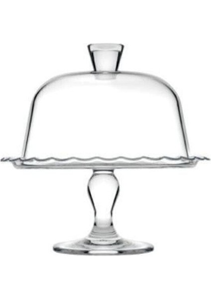 Beyaz Ayaklı ve Kapaklı Sunum Tabağı - Kek ve Pasta Fanusu