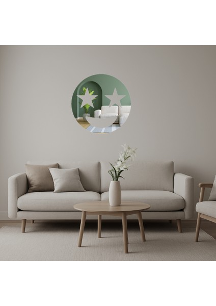 Yıldız Gözlü Gülümseyen Emoji Dekoratif Aynalı Tablo - LORCE4715-1235