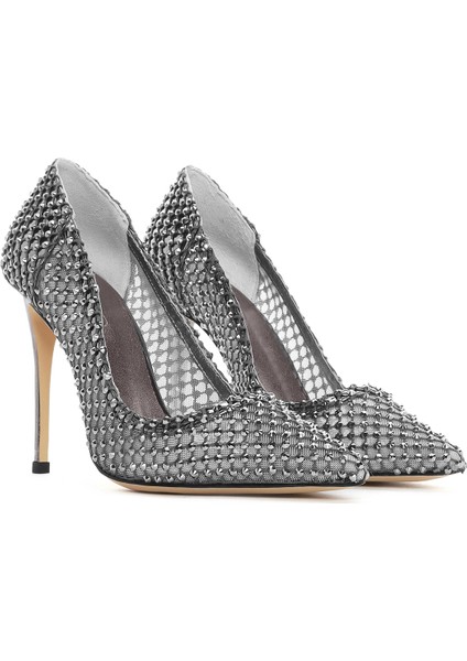 Kadın Gümüş Taşlı Yüksek Ince Topuklu Deri Stiletto 25AFD1206TS modelleri