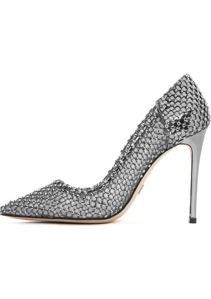 Kadın Gümüş Taşlı Yüksek Ince Topuklu Deri Stiletto 25AFD1206TS indirimleri