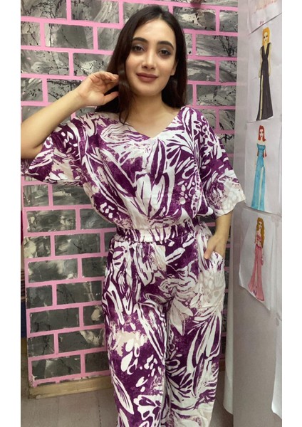 Ikili Yazlık Desenli Mor Viskon Takım fiyatları