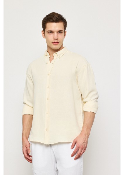 Yüz Pamuk Oversize Muslin Keten Uzun Kollu Gömlek