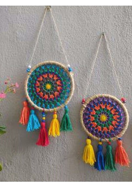 Renkli Mandala Makrome Duvar Süsü, Balkon, Bahçe, Teras Dekorasyonu, 3'lü Set fiyatları