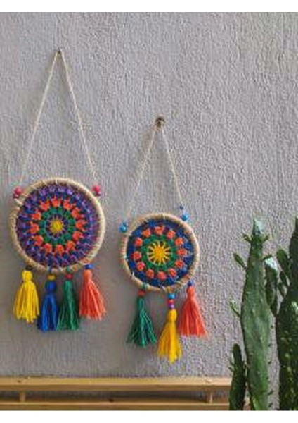 Renkli Mandala Makrome Duvar Süsü, Balkon, Bahçe, Teras Dekorasyonu, 3'lü Set modelleri