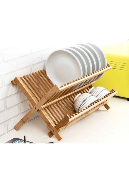 Bambu Katlanabilir Tabaklık ve Bulaşıklık, Şık ve Pratik Kurutmalık