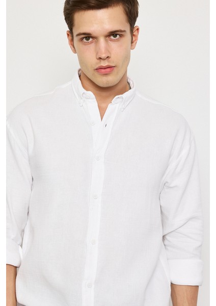 Yüz Pamuk Oversize Muslin Keten Uzun Kollu Gömlek fırsatları