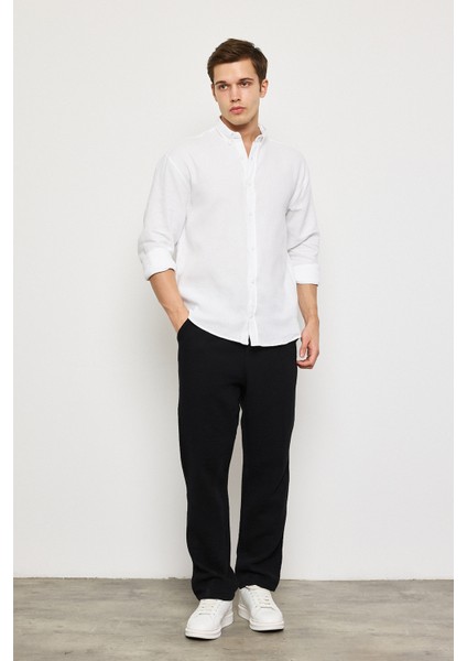 Yüz Pamuk Oversize Muslin Keten Uzun Kollu Gömlek