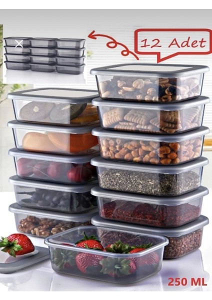 12 Adet 250ML Kap Seti, Kahvaltılık, Bakliyat, Meyve ve Baharat Saklama Kutuları
