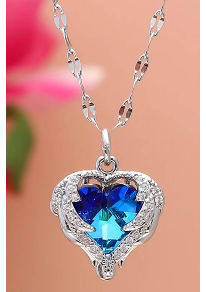 Kadın Paslanmaz Çelik Gümüş Okyanus Kolye ve Yüzük Set (Kutulu) modelleri