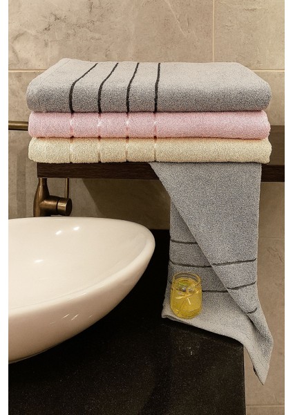 Line 3’lü Banyo Havlu Seti – 100X150 cm %100 Pamuk, Yumuşak Dokulu,çizgili Desenli