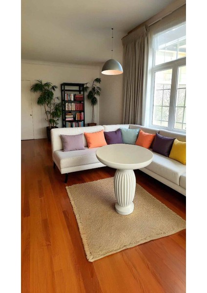 Mantar Model Tekli Sehpa – Doğal Ahşap Krem Yan Sehpa