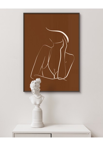 Metal Çerçeveli Gerçek Camlı Tablo , Dijital Baskı, Line Art Soyut Kadın Figürü , Çizgi Sanatı Tablo , Düşünen Kadın Tablo