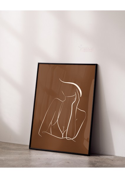 Metal Çerçeveli Gerçek Camlı Tablo , Dijital Baskı, Line Art Soyut Kadın Figürü , Çizgi Sanatı Tablo , Düşünen Kadın Tablo