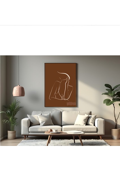 Metal Çerçeveli Gerçek Camlı Tablo , Dijital Baskı, Line Art Soyut Kadın Figürü , Çizgi Sanatı Tablo , Düşünen Kadın Tablo