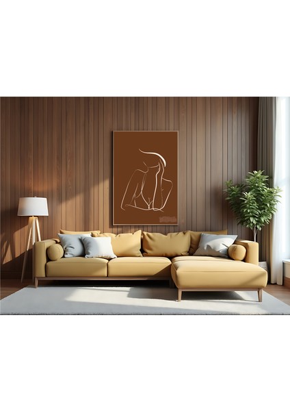 Metal Çerçeveli Gerçek Camlı Tablo , Dijital Baskı, Line Art Soyut Kadın Figürü , Çizgi Sanatı Tablo , Düşünen Kadın Tablo