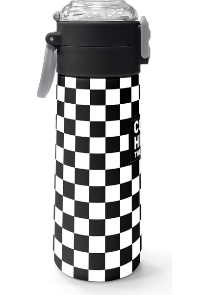 Kids Siyah Beyaz Dama Desenli Pipetli ve Direkt Içim Çelik Termos 500 ml 31877 fiyatları