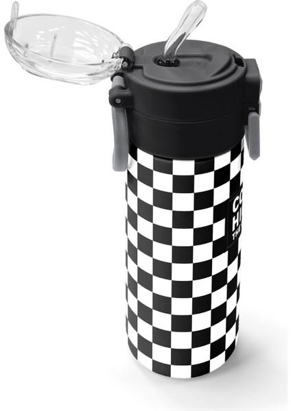 Kids Siyah Beyaz Dama Desenli Pipetli ve Direkt Içim Çelik Termos 500 ml 31877 indirimleri